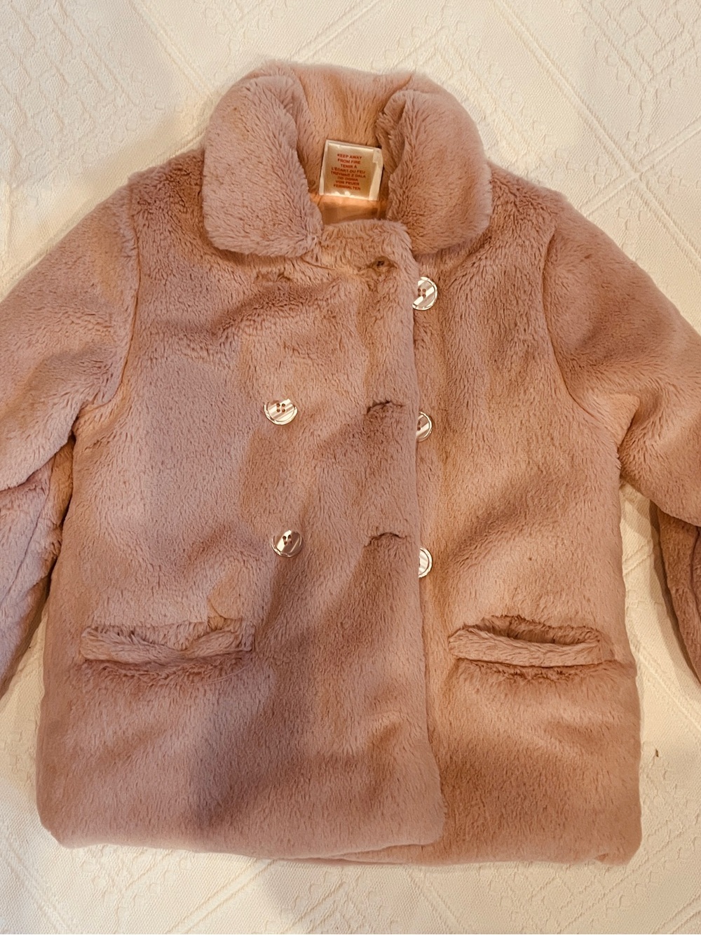 Like new Girls' Plush Faux-Fur Coat - Dusty Rose